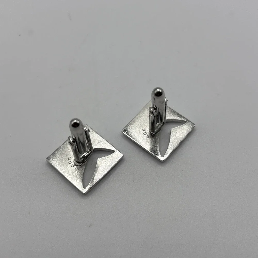 RETRO SWANK CUFFLINKS Silver Square With Cutout (Vintage 60s-70s)